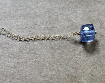iolite focal bead necklace. 14k gold filled chain. single bead iolite pendant necklace. simple iolite pendant necklace. violet iolite