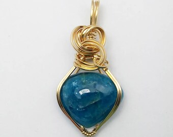 14k Gold-Filled Wire, Wire-Wrapped Apatite Pendant