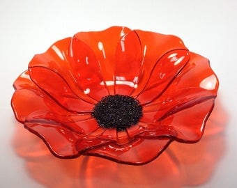 Fused Glass Orange Poppy Bowl