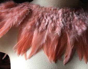 4" Strip Flamingo Apricot Feathers Rooster Saddle for Hair Extensions, Bridal, Masks, Tribal Fusion, Costume Design