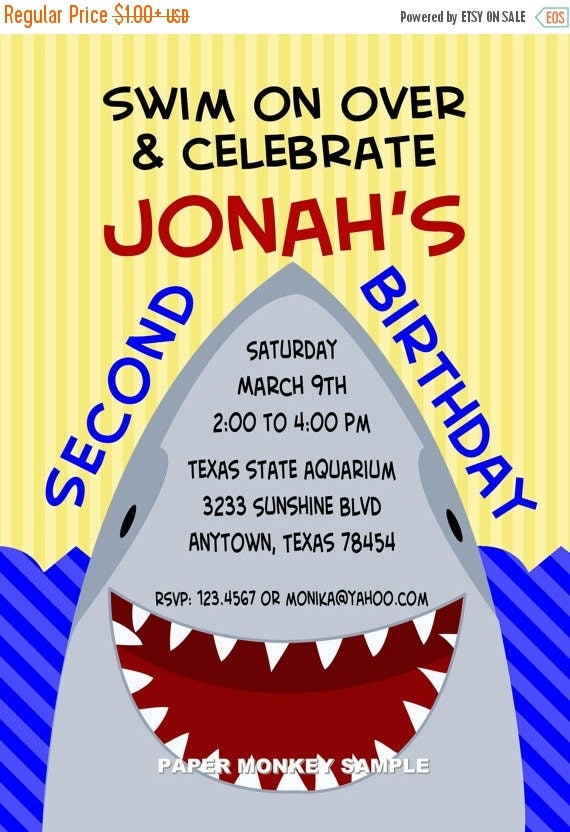 SALE Shark Birthday Party Invitations Il_570xn