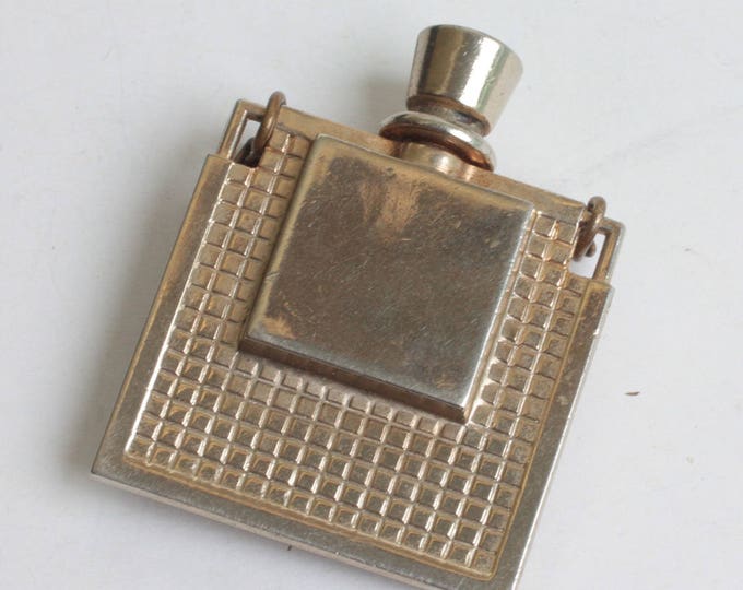 Miniature Perfume Flask Pink Rose Decoration Gold Tone Metal Vintage