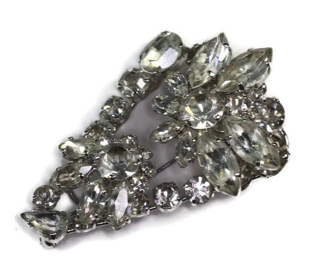 Clear Rhinestone Layered Triangular Brooch Signed Azub Austria Vintage