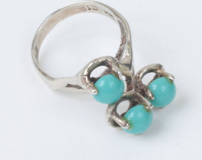 Modernist Simulated Turquoise Sterling Ring Mexico Mexican Vintage Approximately Size 6 3/4