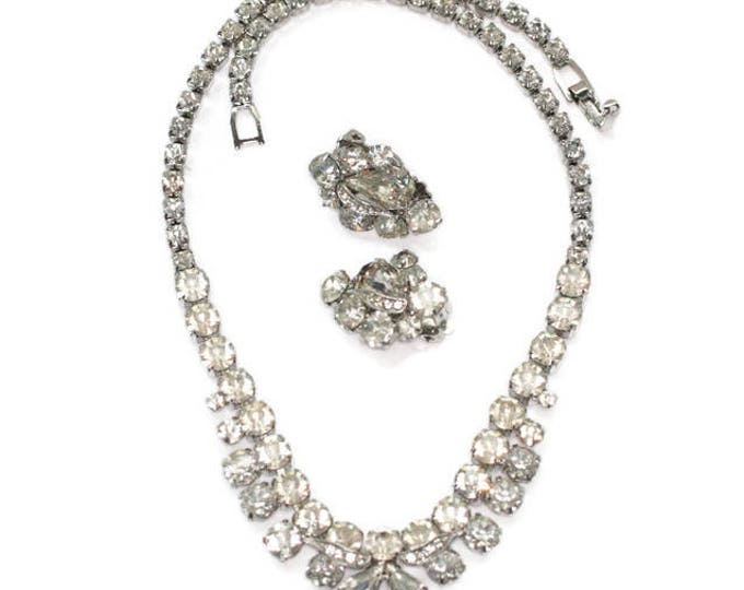 Weiss Clear Rhinestone Crystal Necklace Earrings Set Demi Parure Original Box