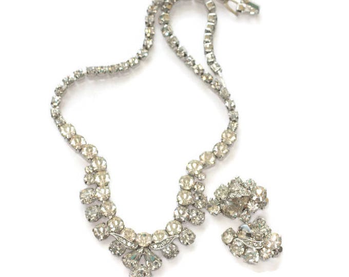 Weiss Clear Rhinestone Crystal Necklace Earrings Set Demi Parure Original Box