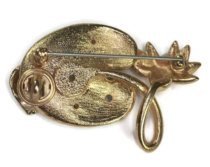 Frog on Lily Pad Brooch Detachable Enameled Frog Tac Pin Vintage