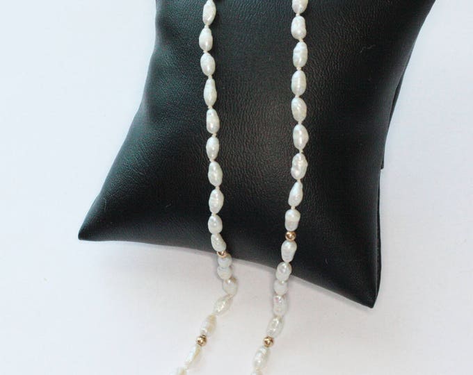 Freshwater Rice Pearl and 14K Gold Bead Necklace 18 Inches Vintage