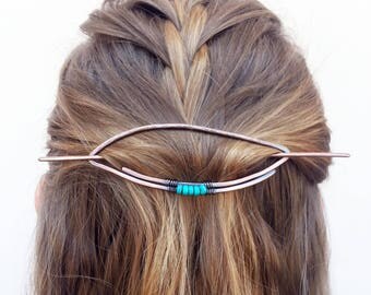 Turquoise hair slide Metal hair pin Boho hair barrette Rustic copper hair holder Shawl pin Womens accessories Womens gift For her Hair clip
