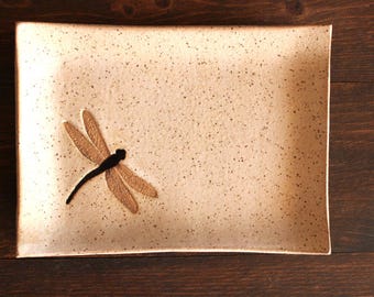 Ceramic DRAGONFLY Soap Dish - Handmade Speckled Oatmeal Stoneware Dragonfly Insect Soap Dish - Multipurpose Dish - Ready To Ship