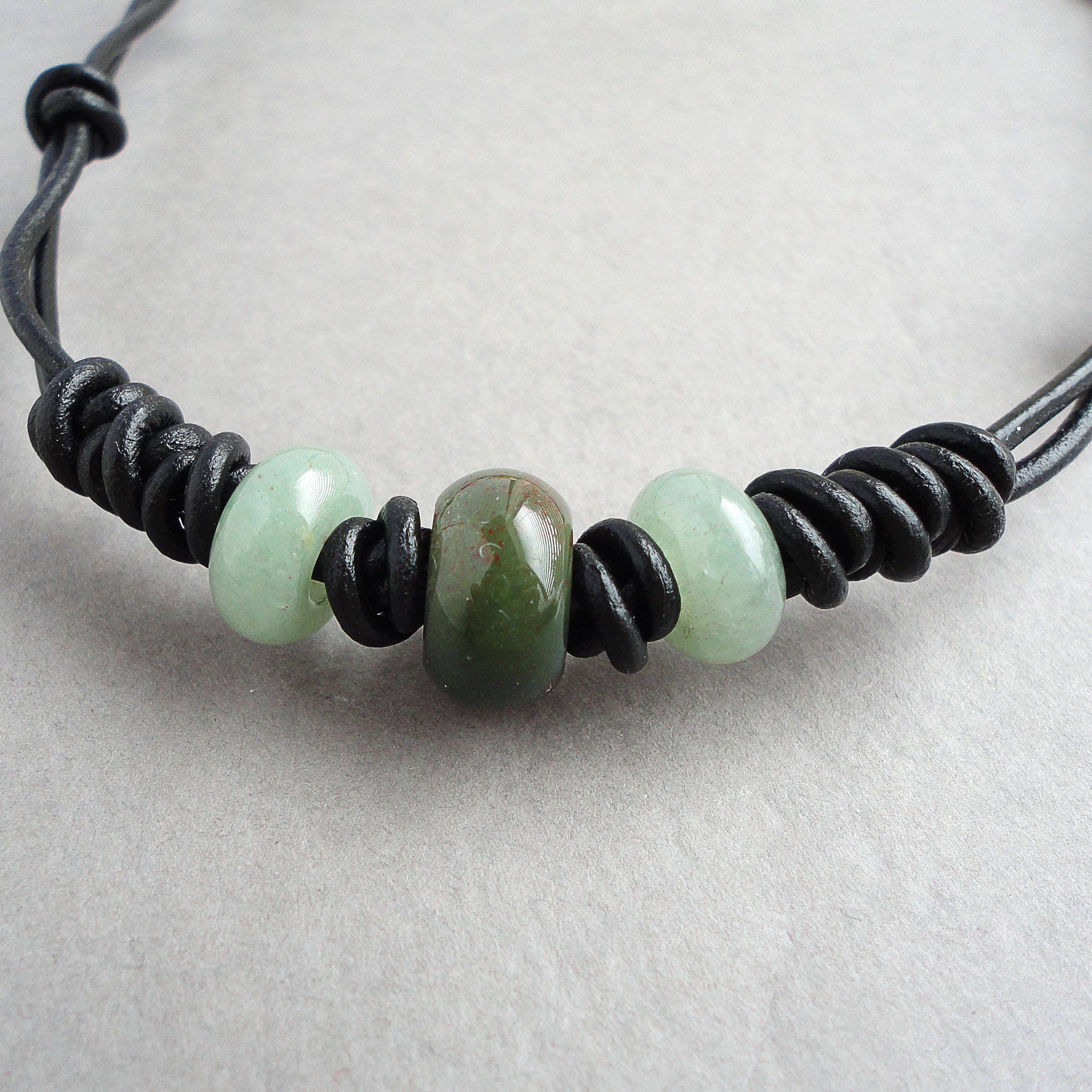 thumbnail image 2 of Axy Men's Leather & Cotton Adjustable Necklace – Unisex Sliding Knot Style With Wood Beads 2 of 4