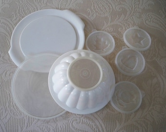 Vintage Housewares Tupperware Jello Mold with Five Different Tops and Serving Tray