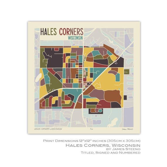 Hales Corners Wisconsin Art Map Print Milwaukee County by