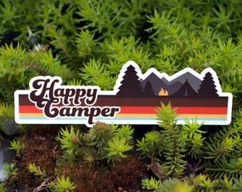 HAPPY CAMPER Bumper Sticker : Car Decal Hippie, Outdoorsy Stickers, Camplife, Car Decals, Van Decals, Camper Van Decals, Cup Decals, Camping