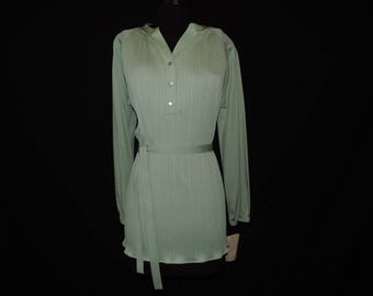 70s sage green tunic blouse vintage hippie boho pleated plus size belted tunic top 1X new old stock