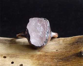 Raw Stone Crystal Ring Morganite Ring Copper Gemstone Jewelry Ring Size 6.5 Pink Morganite Ring Midwest Alchemy