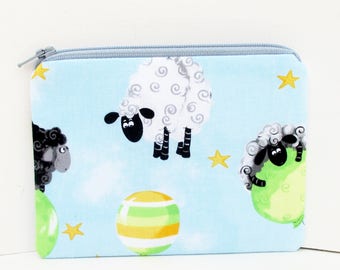 Notions Bag, Small Zipper Pouch , Sheep on Balloons, Lewe the Lamb