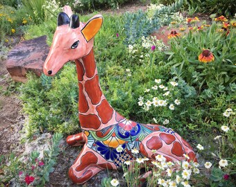 Huge vintage Talavera pottery giraffe statue, Mexican pottery, ceramics and pottery, Mexican decor, giraffe gift, jungalow garden decor
