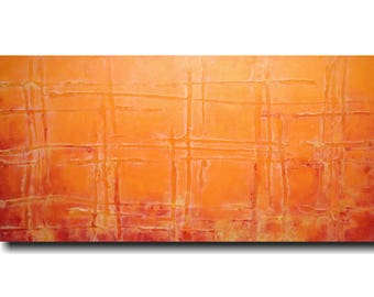 Original Large Abstract painting 24 X 48 Inches-by Artist JMJartstudio-Saturation-Wall art-wall decor - Orange painting-Oil painting