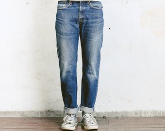 Distressed Levis Jeans . Levi 751 02 Size 32" Jeans Faded Dark Blue Boyfriend Jeans W32 Dark Wash Stonewashed Denim Blue Jeans 80s Jeans