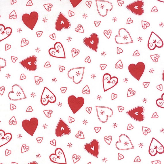 White with Red Hearts Fabric Jol Christmas Fabric