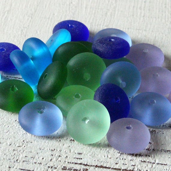 Sea Glass Beads Sea Glass Rondelle Cultured Seaglass Jewelry Making Supply Frosted Glass