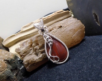 Lake Superior Agate Wire Wrapped Stone Silver Pendant