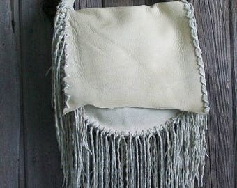 ON SALE Large leather handbag with hand tied twisted fringe , Handmade custom designer handbag