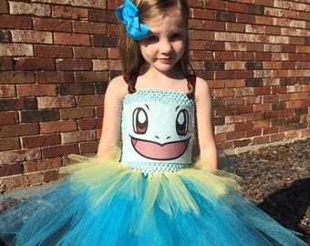 EARLYBIRD SALE Pokemon Squirtle Tutu Dress Costume Pikachu Pokeball Inspired Halloween Costume or Birthday Dress, Birthday Parties, or Dress