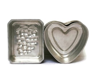 Vintage Tart Tins / For Baking or Crafting (c.1960s) Small Tartlet Molds / Hearts and Grapes for Chocolate or Candle Making Supplies