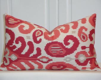 DOUBLE SIDED - Duralee IKAT Decorative Pillow Cover - Throw Pillow - Accent Pillow - Toss Pillow - Coral - Berry Red - Only One Available