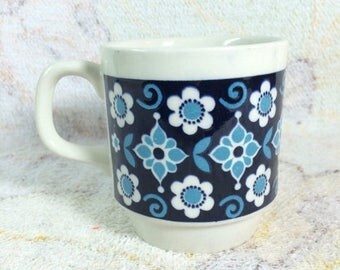 SUMMER SALE Retro Biltons England Mug Blue Floral