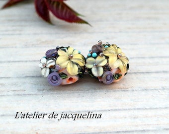 Duos de perles uniquement sur commande en verre filé à la flamme / handmade 2 lampwork only to order !