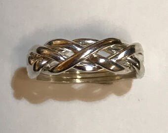 Men's 4 Band Sterling Silver or Gold Puzzle Ring 4T