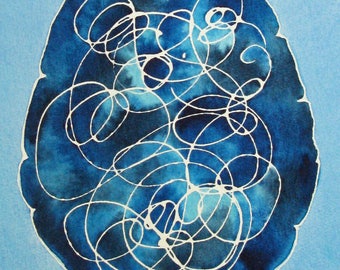Tangled Up in Blue Brain - original watercolor painting