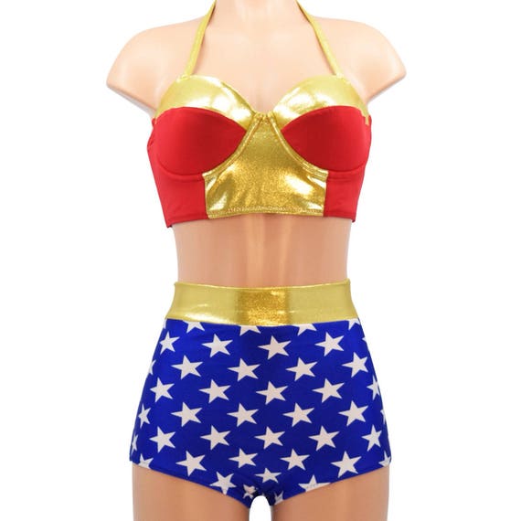 Wonder Woman High Waisted Underwire Bustier Bikini Plus