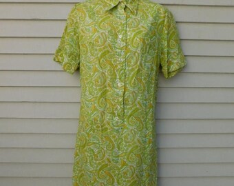 Birthday Sale Vintage Green Paisley Shirtwaist Dress By Countrywise, House Dress
