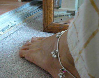 silver ankle chain gopi ankle bells vedic jewellery, bare foot decor indian tribal ornaments syamarts belly dance bollywood gypsy