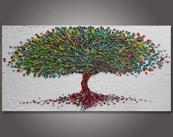 HUGE 60" - Original Abstract Tree Painting - Palette Knife - Impasto Textured - Gallery Stretched Canvas - Ready to Hang - FREE SHIPPING!!