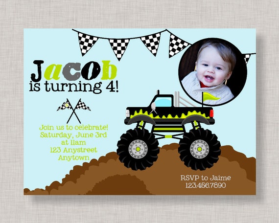 Monster Truck Invitation, Monster Truck Birthday, Monster Truck Party, Printable Il_570xn