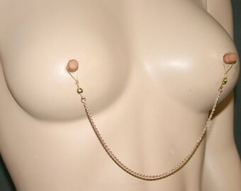 Golden chain Nipple jewelry with chains - Nipple fake piercing - Non-pierced nipple jewelry (m15 version courte)