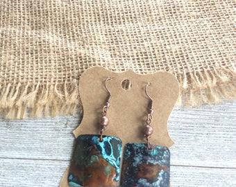 Verdigris Copper Earrings, Bohemian Style Earrings, Patina Earrings