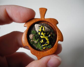 Fire Salamander wooden Pendant