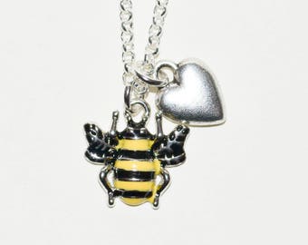 Bee Necklace, Manchester Bee, Bee Jewelry, Charity Necklace, Bee Charm Necklace, Black and Yellow Bee, Bee Pendant, Bee and Heart Necklace
