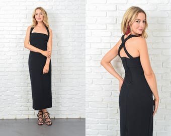 Vintage 90s Black Dress Maxi Retro Cocktail Party 10907 Vintage 90s Black Dress Maxi Retro Cocktail Party 10907