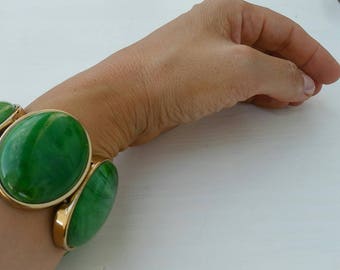 Armband 80's designer gold grün vintage goddess art and crafts recycling-fashion Bohéme Hippie