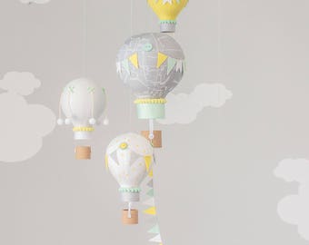 Gender Neutral Nursery Mobile Hot Air Balloon Elephant Baby