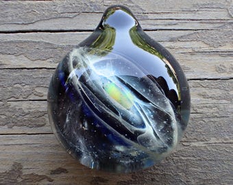 Blue Hand blown glass pendant necklace, galaxy pendant, glass jewelry, Blue pendant, trippy glass pendant, unique pendant for her
