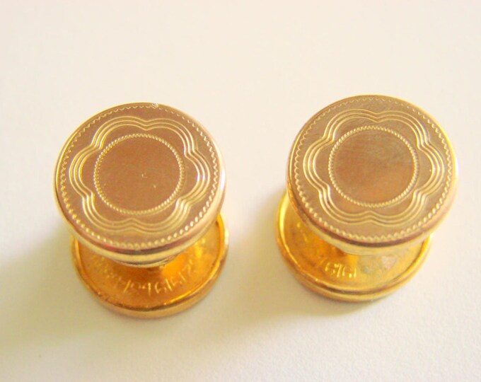 Art Deco Double Sided Engraved Snap Cuff Buttons Cufflinks Gold Filled or Plate 1920s Wedding Groom Groomsmen