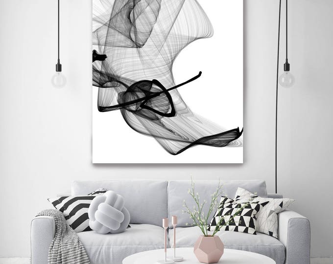 Abstract Poetry in Black and White 15 60H x 40W inche, New Media Abstract Digital Work on Canvas, Acrylic Paint and Textures by Irena Orlov